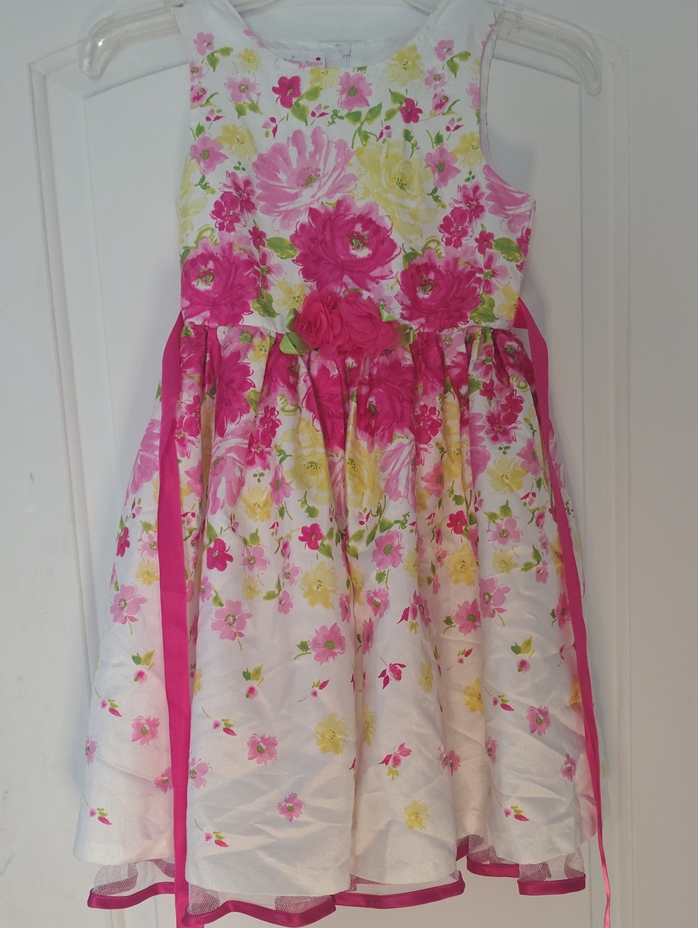 Girls Floral Party Dress with Pink Accents